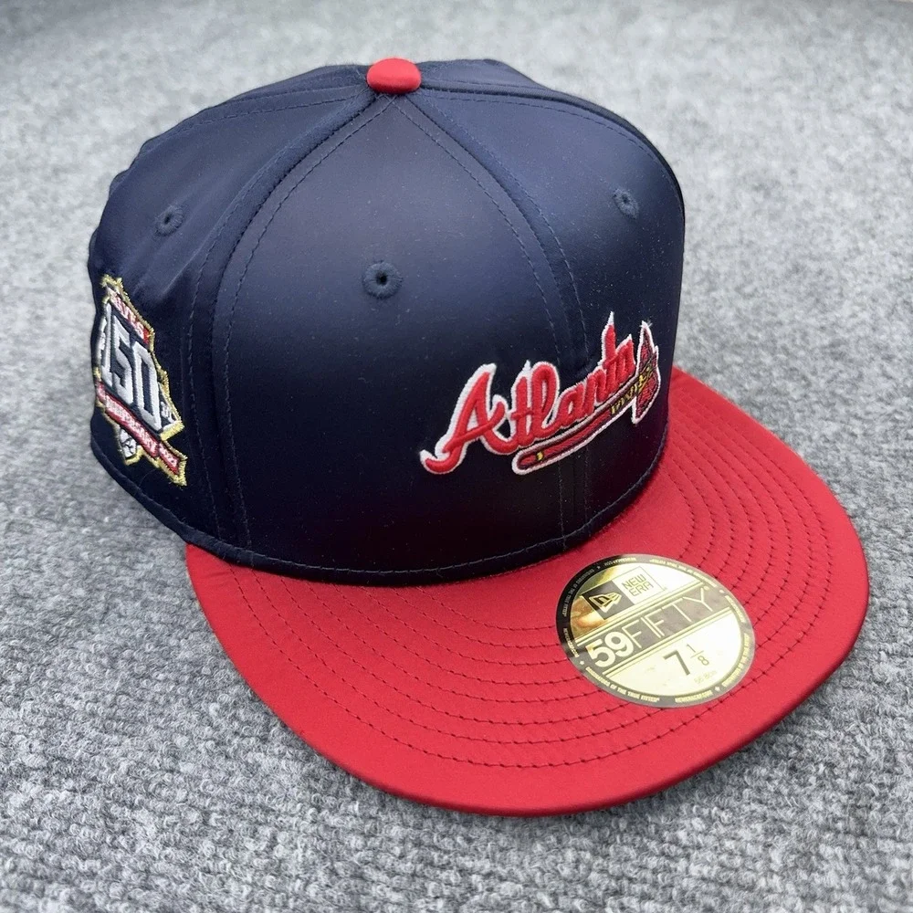 Atlanta Braves New Era Hat 150th Anniversary 59FIFTY Fitted 7 1/8 Blue Satin Cap